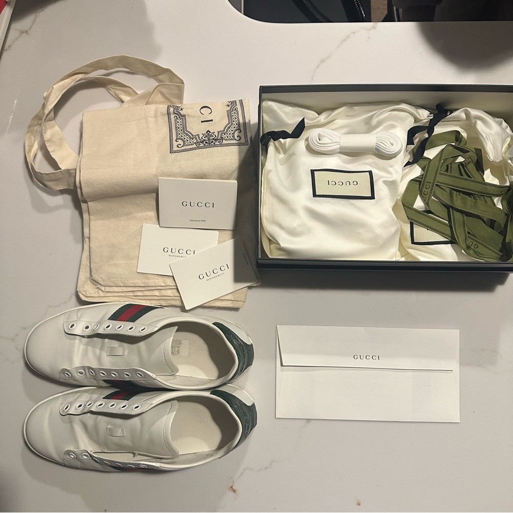 Gucci Womens White - Ace Striped Panelled Leather Sneakers 39 - Picture 10 of 10